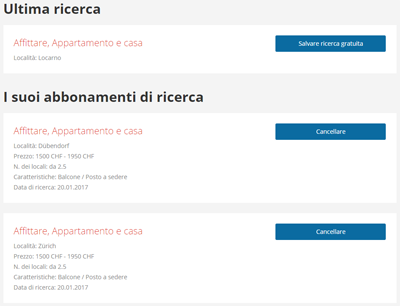 Screenshot abbonamenti di ricerca